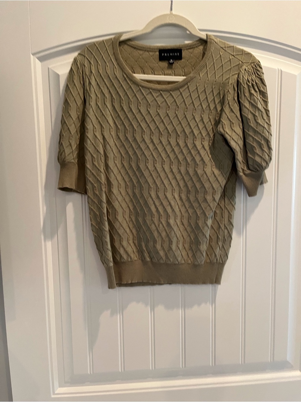 Premise Textured Knit Short Sleeve Top in Olive